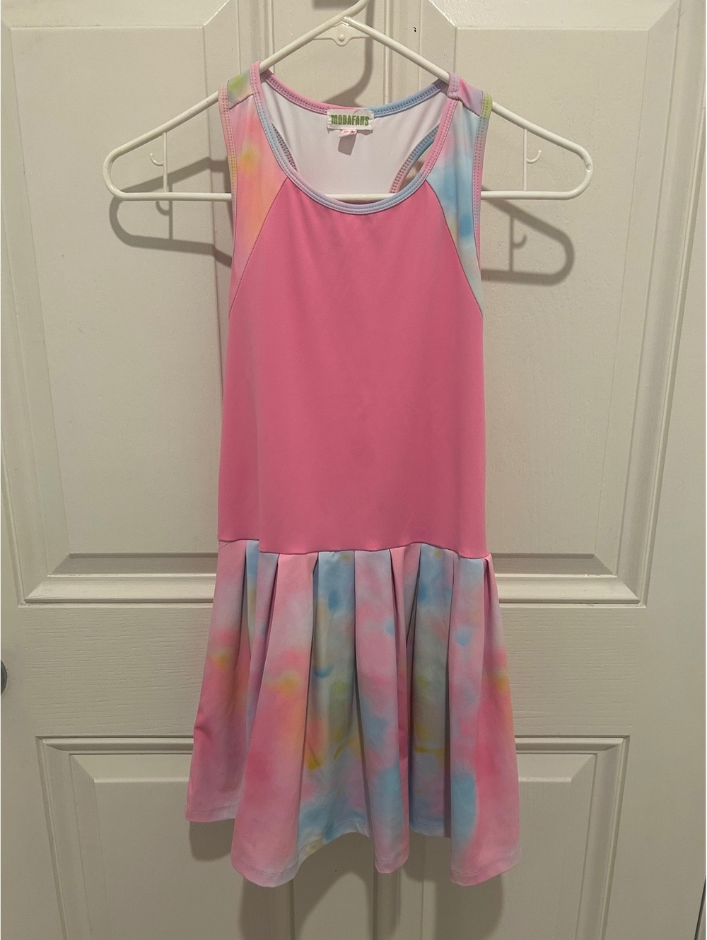 MODAFANS Girls 150 10-11 Pink Tie Dye Tennis Dress Racerback Pleated Athletic